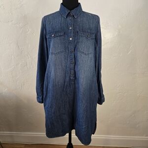 White House Black Market Denim Shirt Dress 6 Women Long Sleeve Pockets Buttons